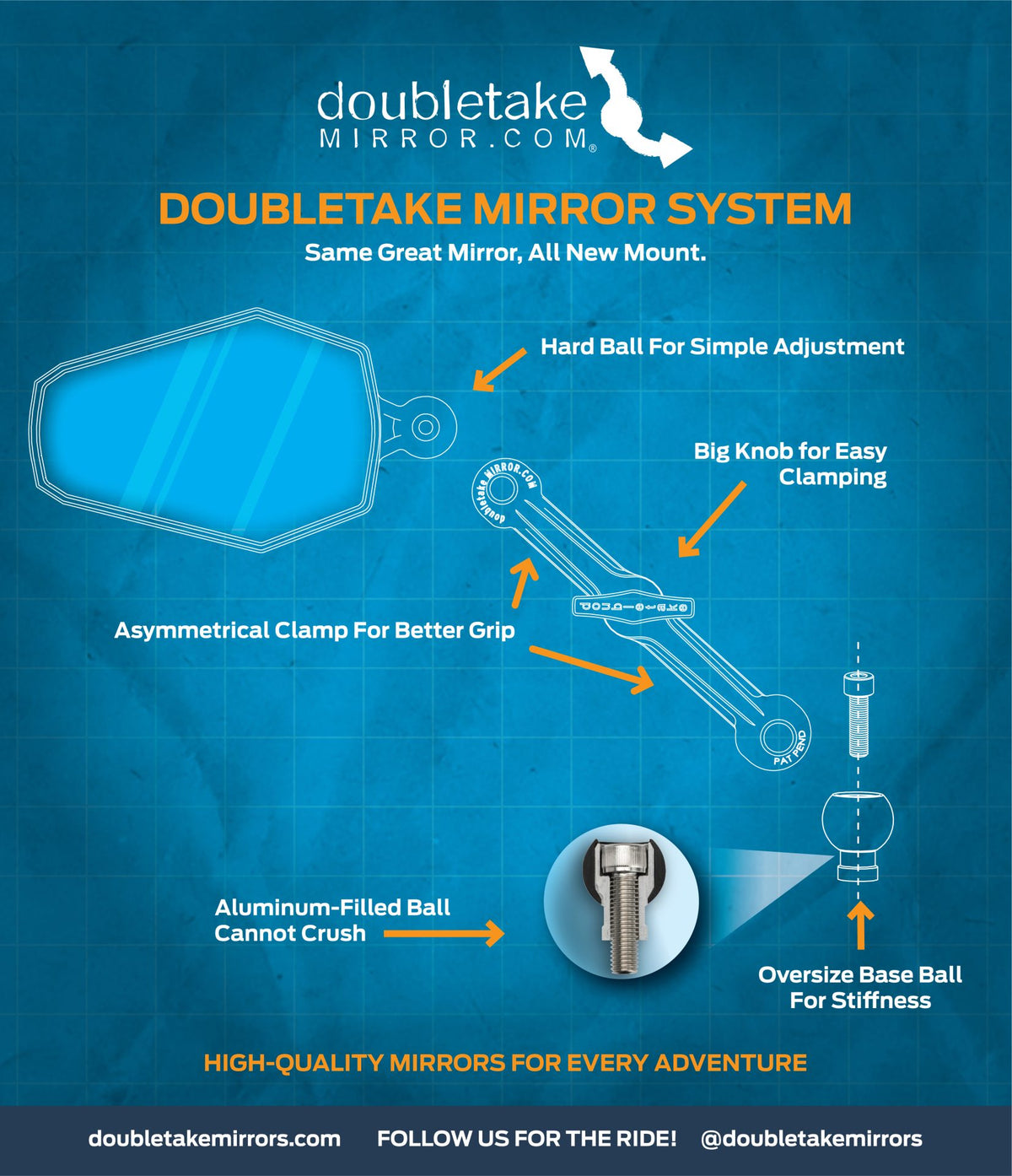 Double Take ADVENTURE Mirror Kit arm length comparison