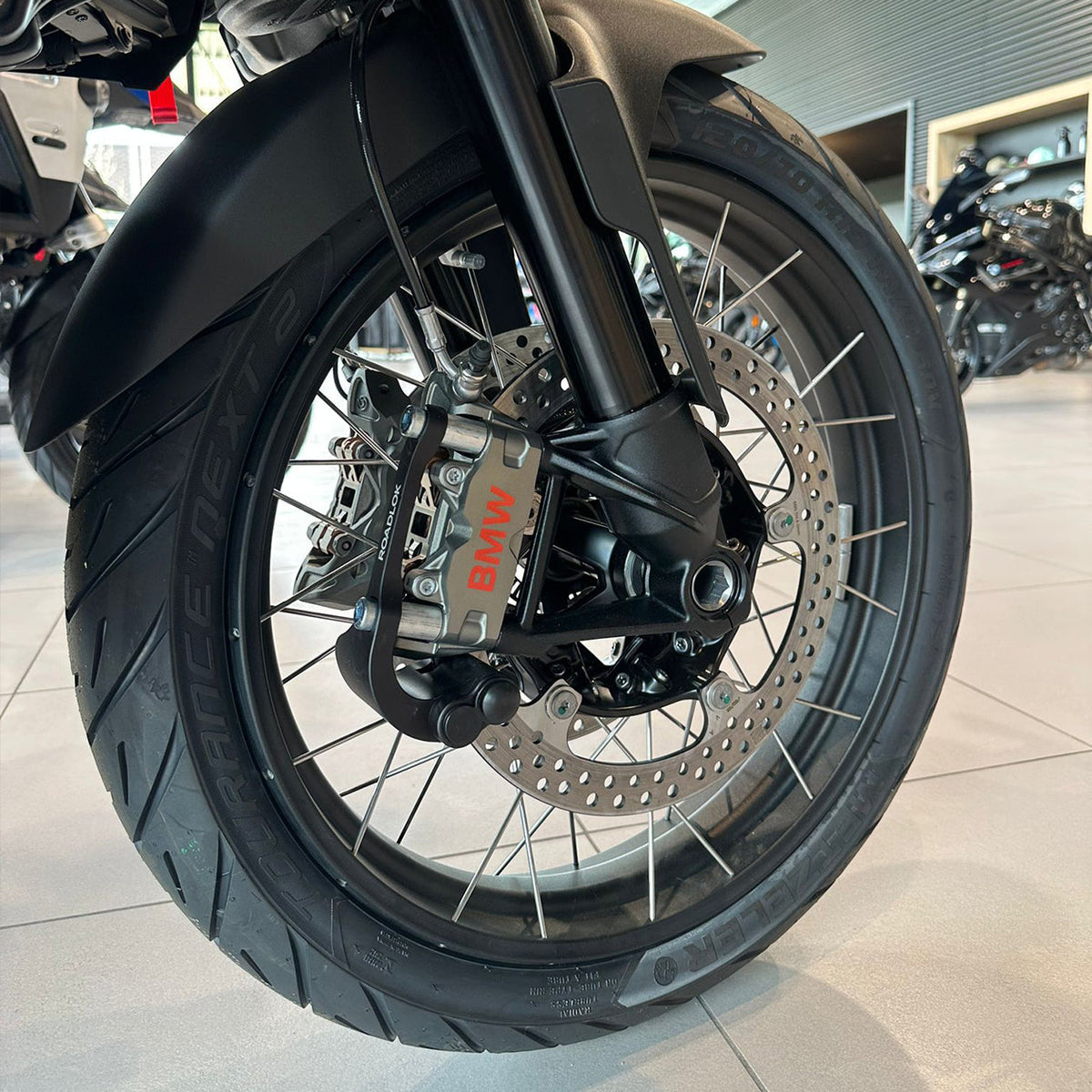 Roadlok XRA Eurosport Brake Disc Lock fitted to motorcycle