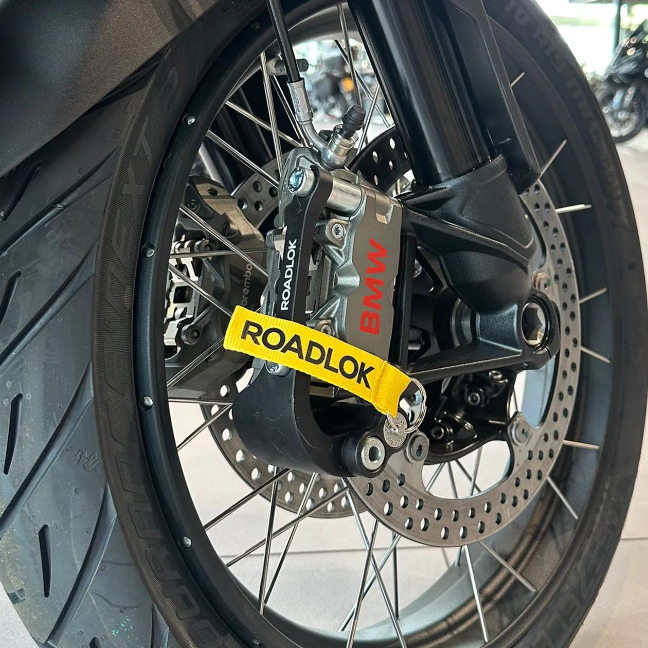 Roadlok XRA Eurosport fitted to a BMW front brake caliper